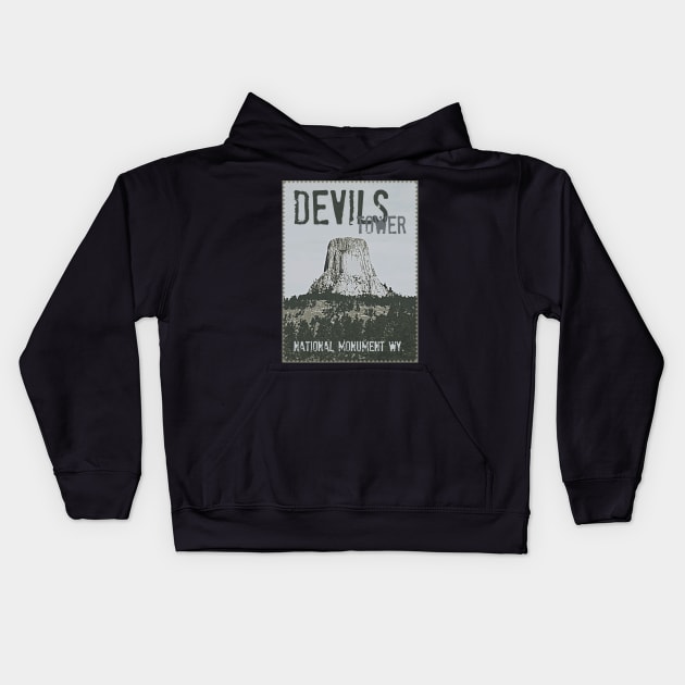 Devil's Tower Stamp Kids Hoodie by Northofthepines